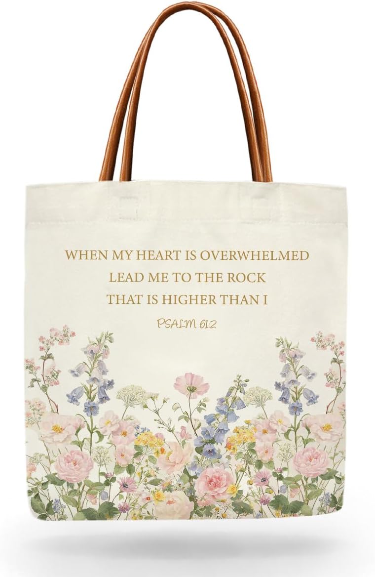 Bolsa de mano cristiana con Salmo 61:2 para mujer