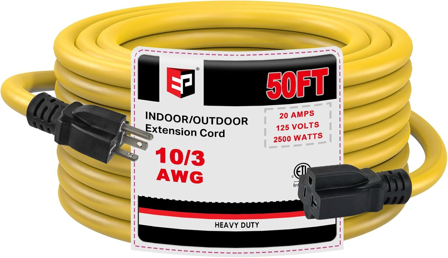 Cable extensión exterior 10x50pies enchufe T-Blade 250V amarillo