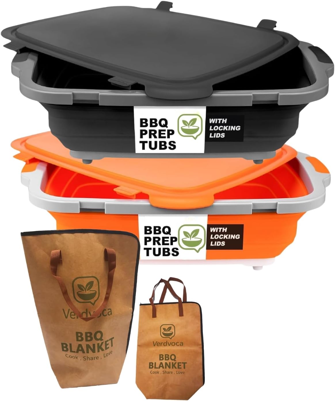 2 Pzas Recipiente BBQ 16L con Tapas y Manta para Carnes 21pulg