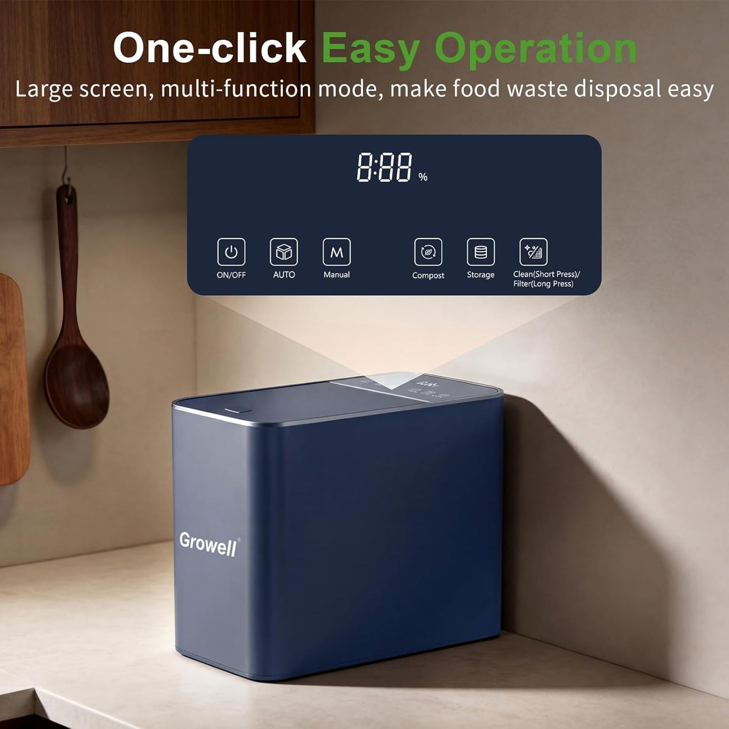 Compostador eléctrico de 3.2L para cocina con pantalla LED