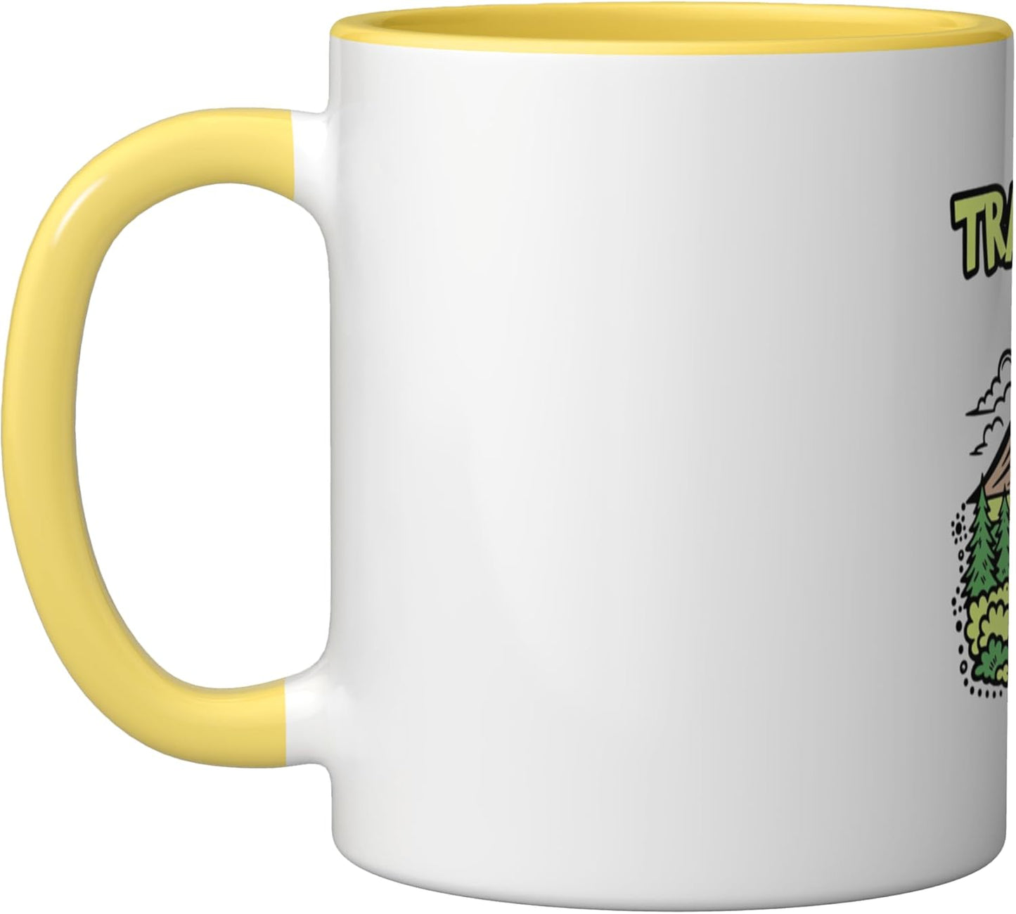 Taza cerámica estilo aventura montaña vintage 1996 amarillo/blanco