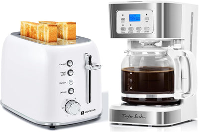Cafetera Programable 12 Tazas y Tostadora 2 Rebanadas Acero Inox