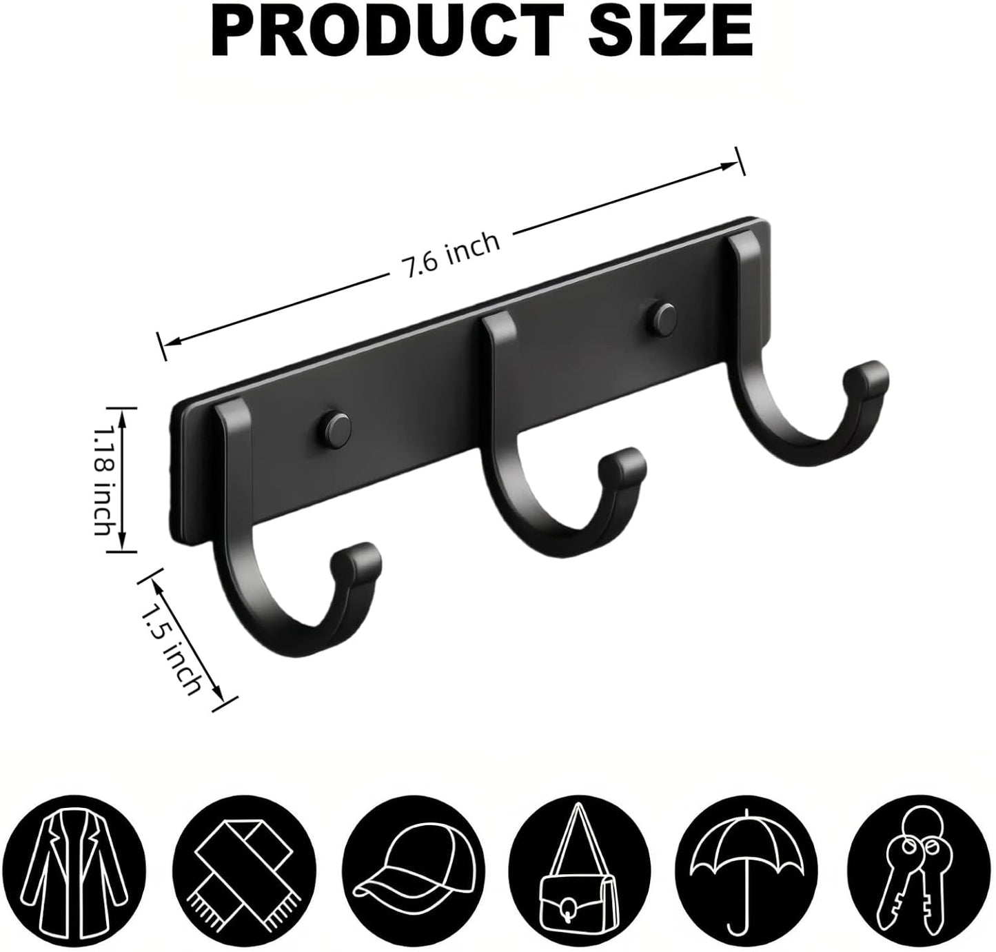Ganchos para abrigos metal negro pared 3 ganchos entrada baño