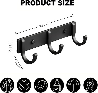 Ganchos para abrigos metal negro pared 3 ganchos entrada baño