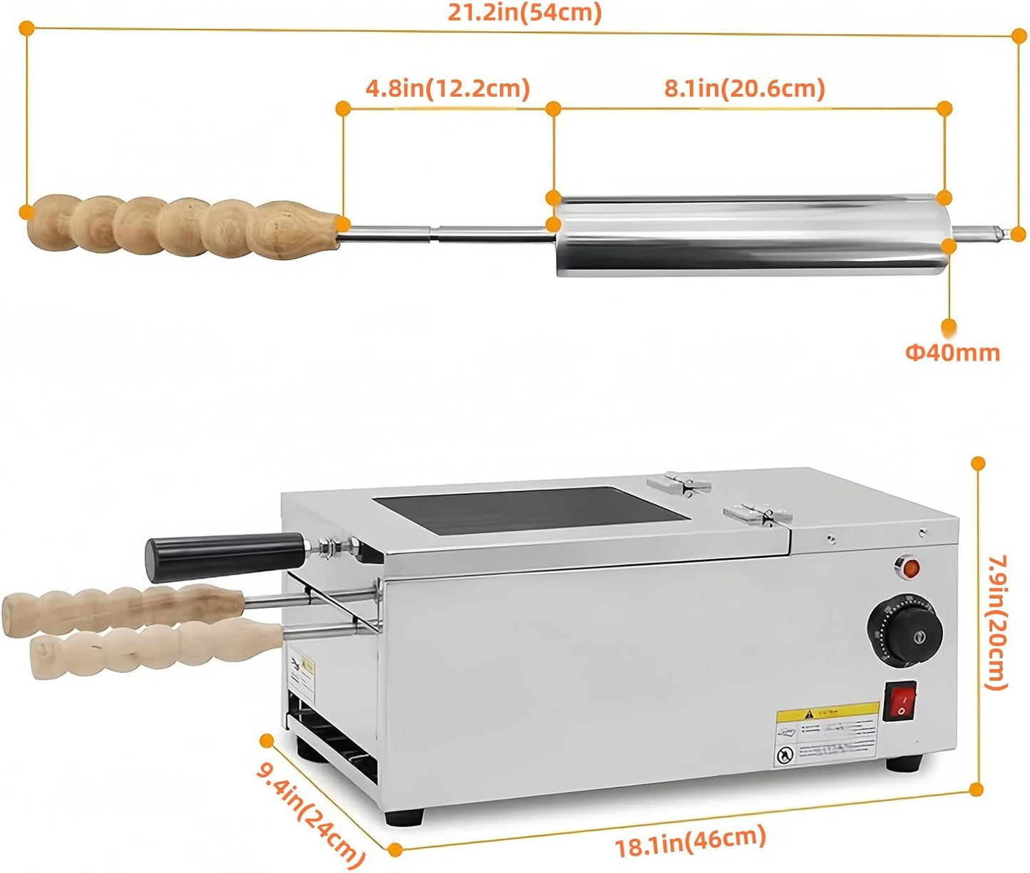 Máquina pasteles chimenea 2 conos temp ajustable 122-572°F