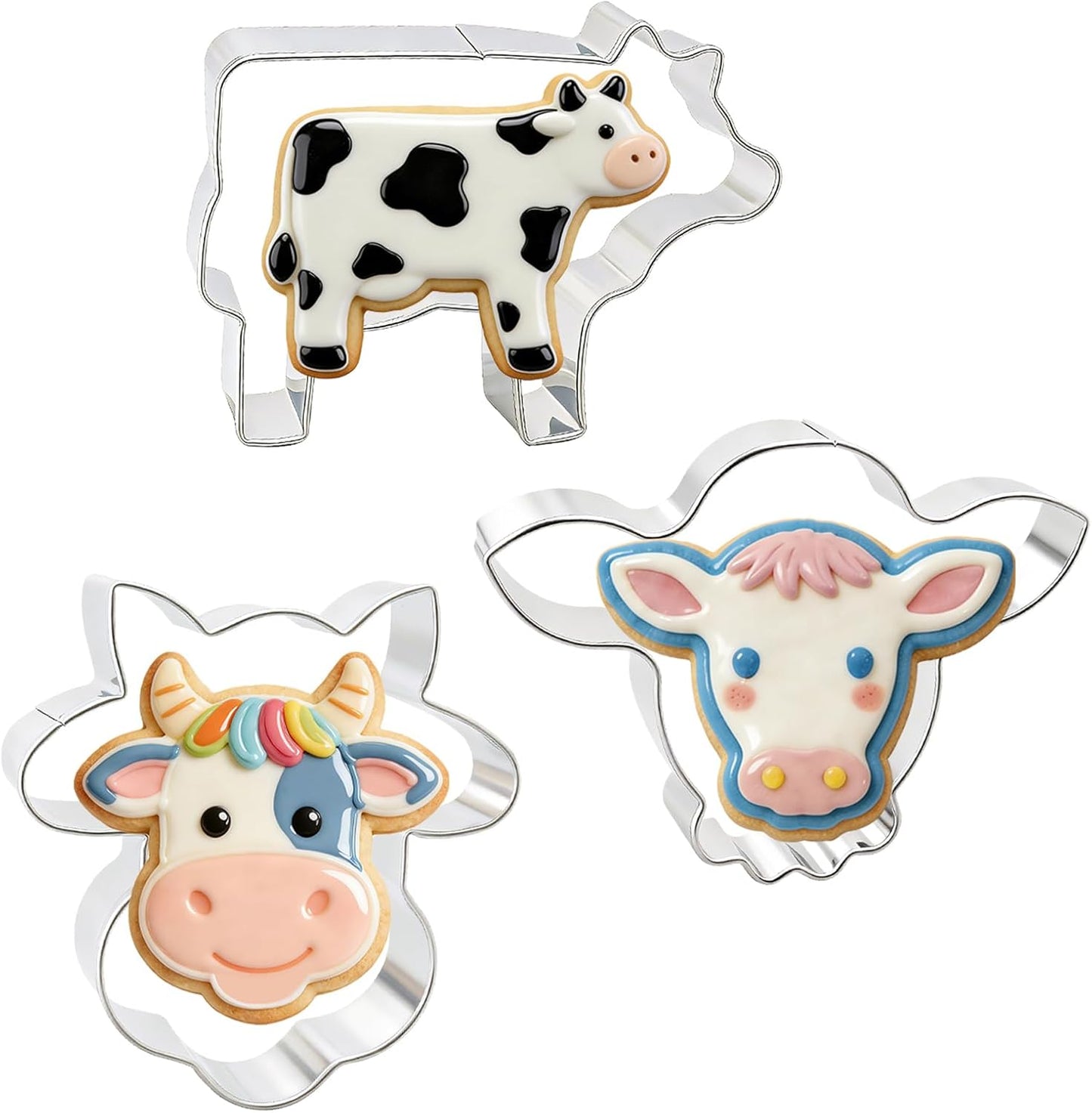 Set 3 cortadores vaca acero inox para galletas