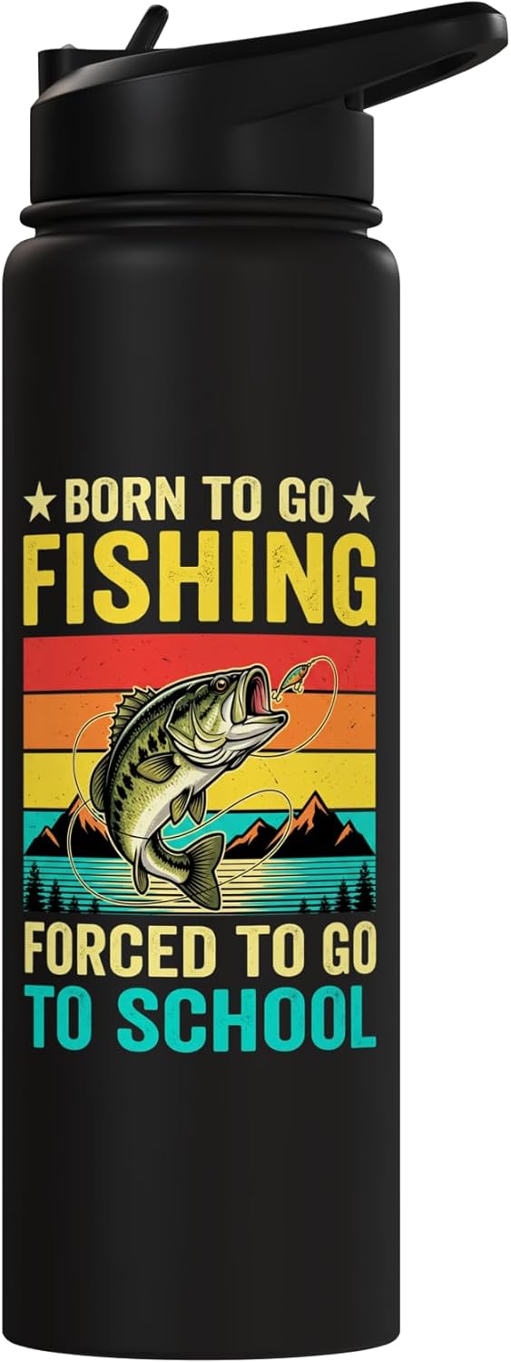 Botella de agua acero inoxidable aislada Born To Go Fishing