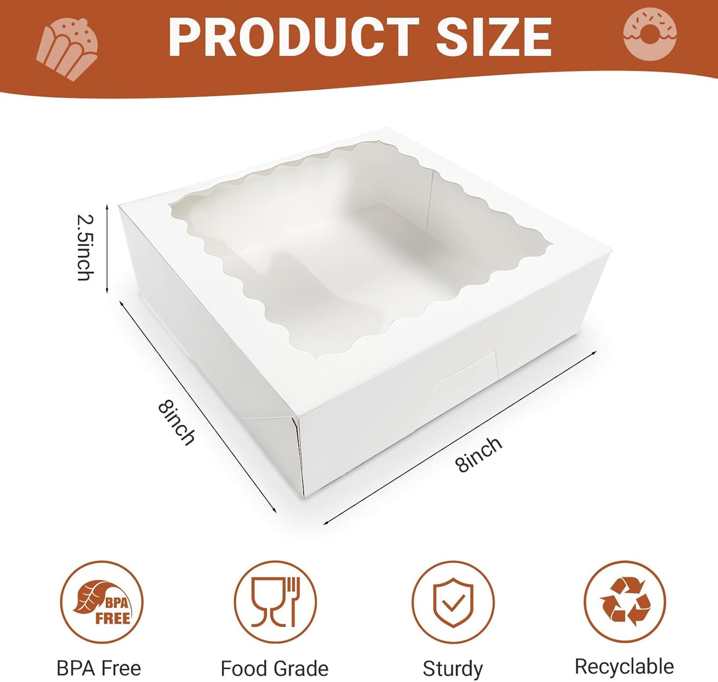 12 Cajas Pastelería con Ventana 8x8pulg Galletas