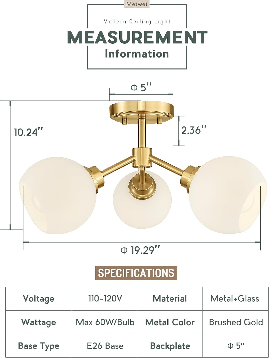 Lámpara techo 3 luces vidrio blanco leche globo dorado
