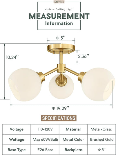 Lámpara techo 3 luces vidrio blanco leche globo dorado