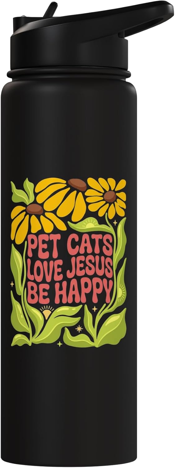 Botella agua acero inox aislada estilo boho con flores