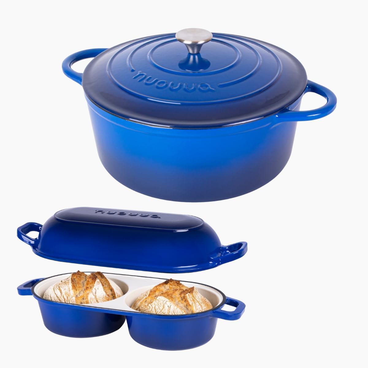 Set Horno Acero Fundido Enamelo Plato Redondo y Molde Pan de Pan