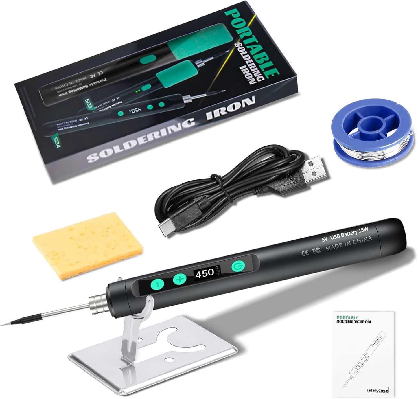 Kit soldadura inalámbrico LCD recargable USB-C
