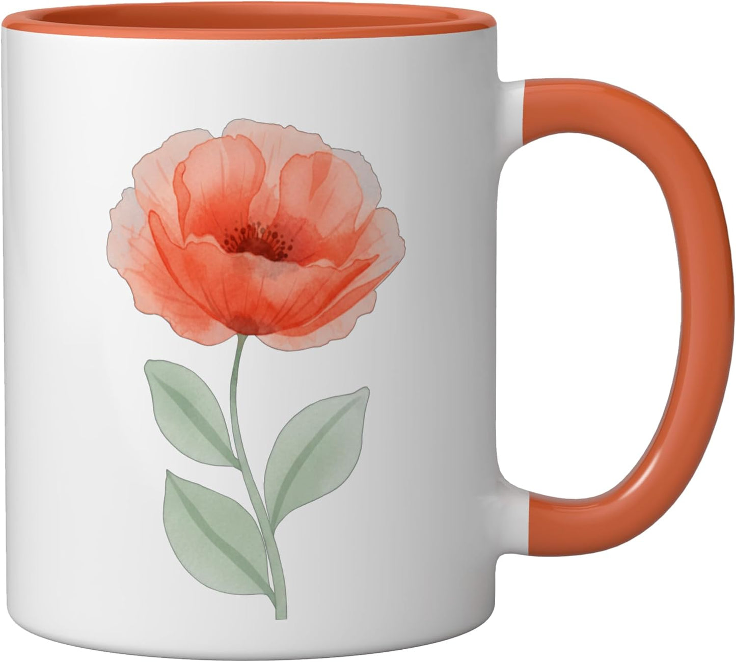 Taza cerámica Poppy Flower floral novedad gráfica color naranja/blanco