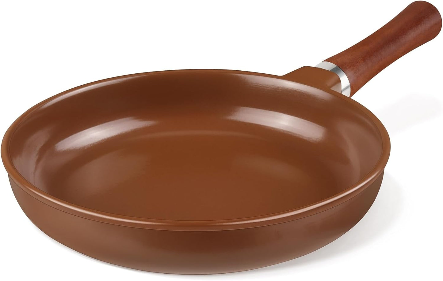 Sartén cerámica pura 10pulg no tóxica mango madera marrón
