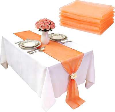 Caminos de mesa de gasa 12 x 108 pulgadas naranja transparente para bodas y vacaciones