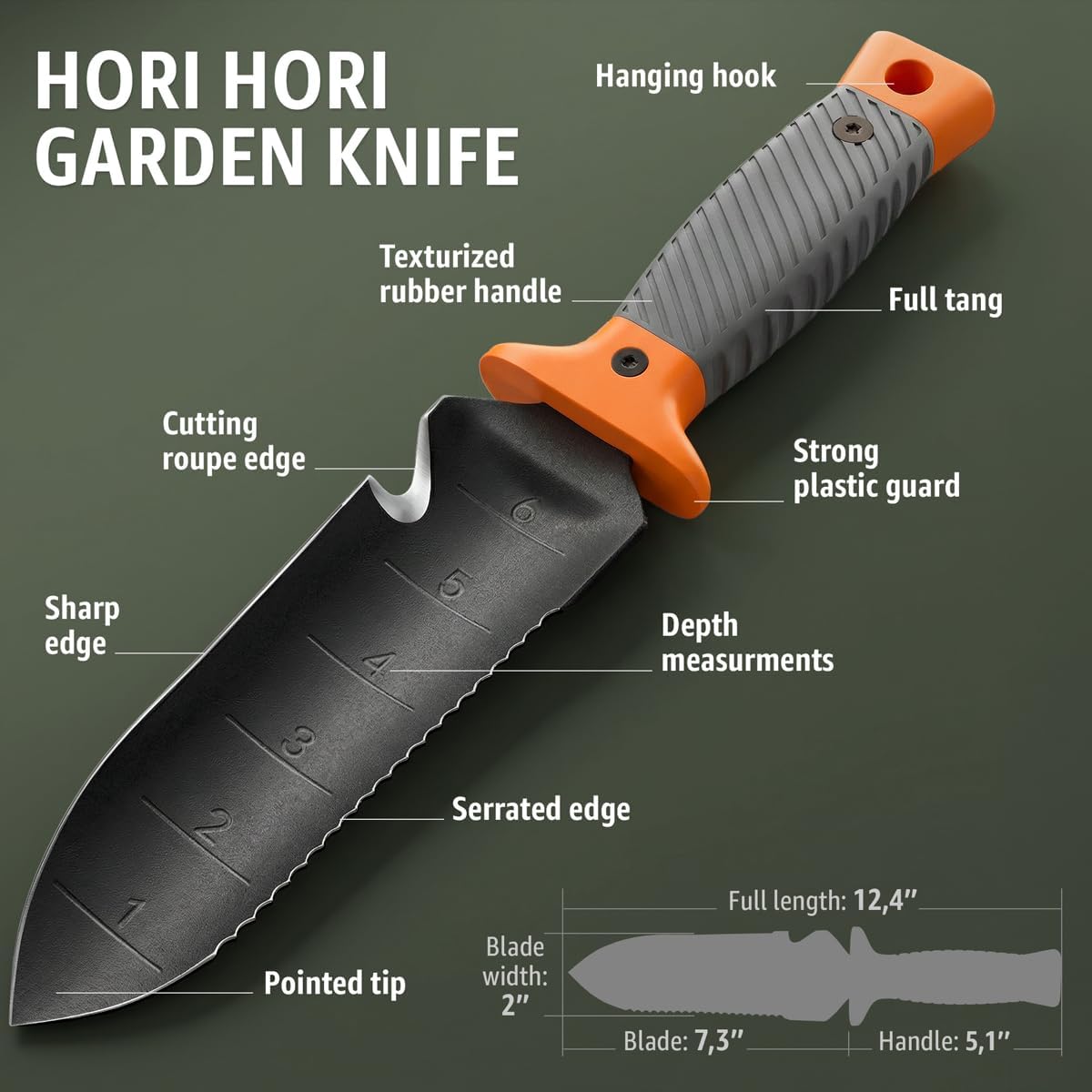 Cuchillo jardín 7pulg acero inox multiusos con vaina