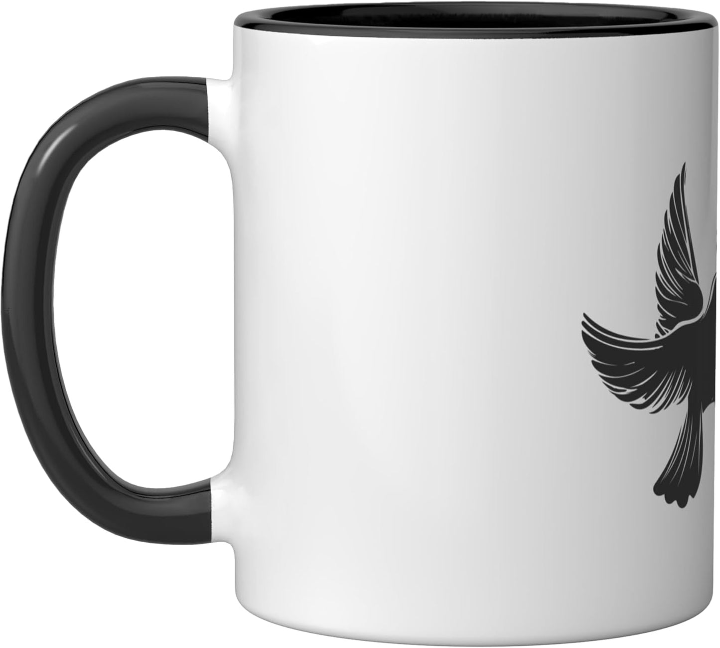 Taza cerámica dos palomas y corazón negro/blanco