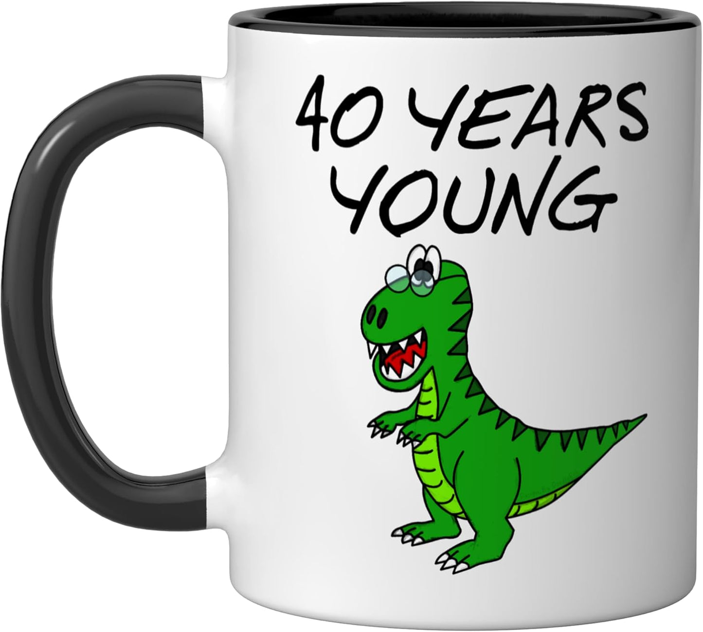 Taza cerámica T-Rex dinosaurio para cumpleaños 40 años negro/blanco