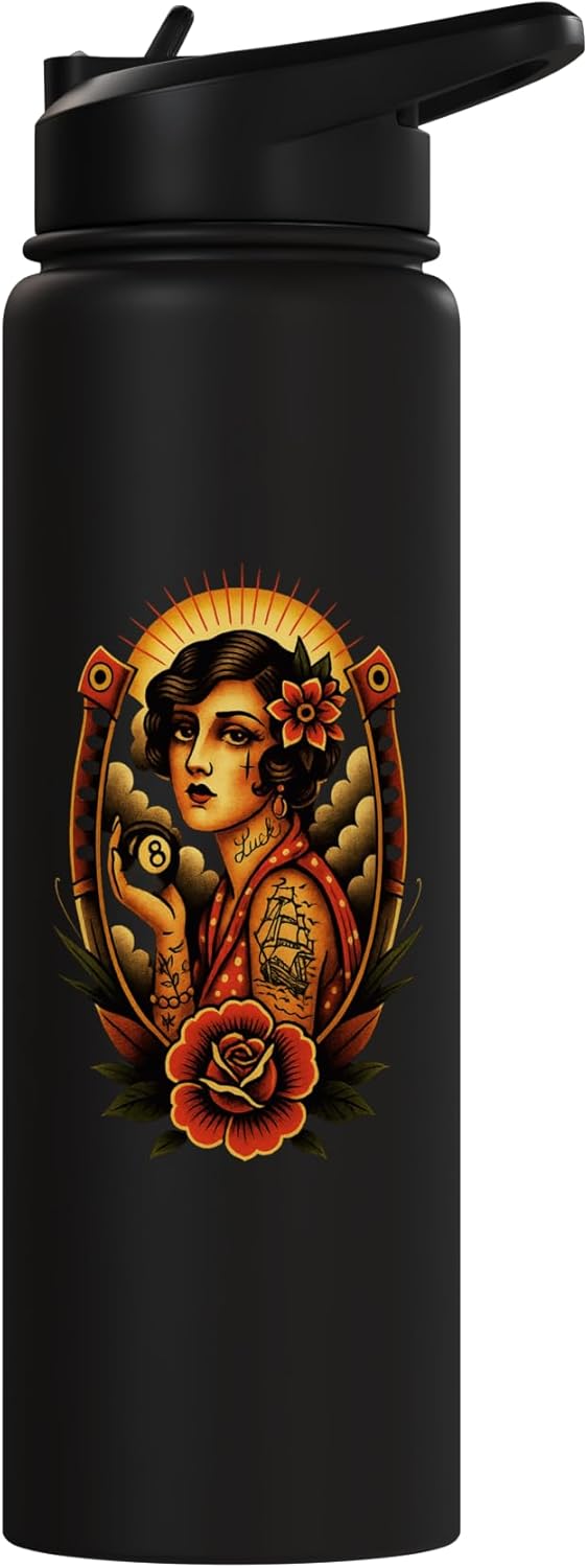 Botella de agua acero inoxidable Lucky Lady 8 Ball con arte pin up