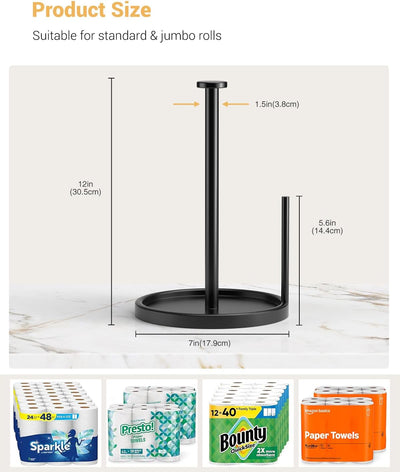 Soporte para toallas de papel negro con base antideslizante para cocina y baño