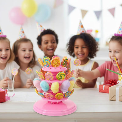 Soporte ajustable 4 niveles para tartas y piruletas plástico rosa