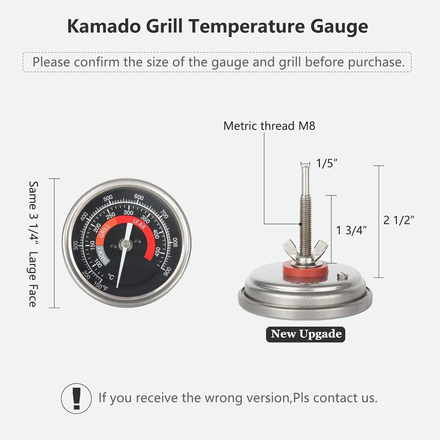 Termómetro acero inox para parrilla Kamado Joe 150-900°F