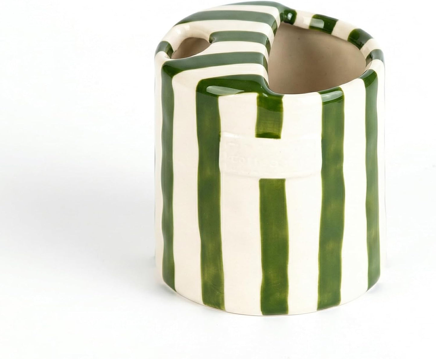 Taza de café de cerámica retro con rayas verdes y blancas 10 oz