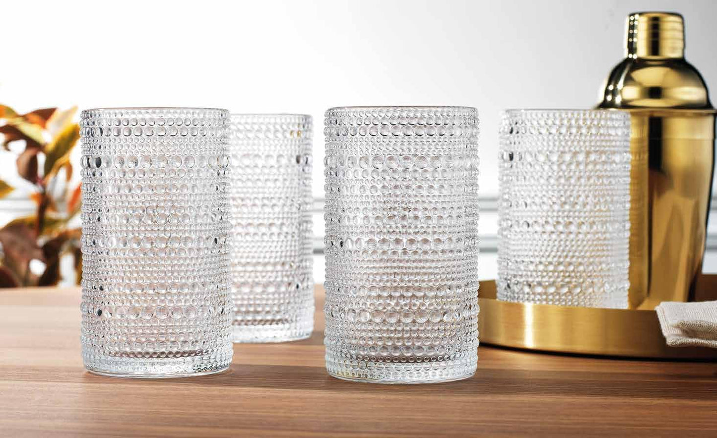 Juego de 8 vasos altos MosJos con diseño texturizado de cuentas