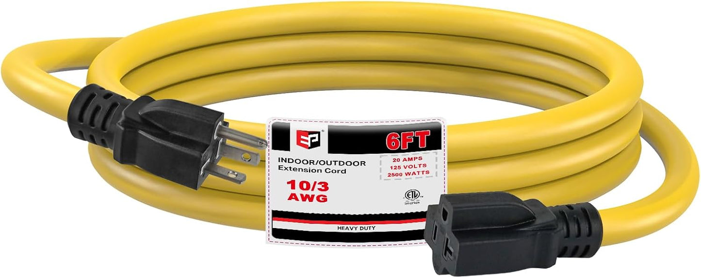 Cable extensión exterior 6ft enchufe T-Blade 20A para césped