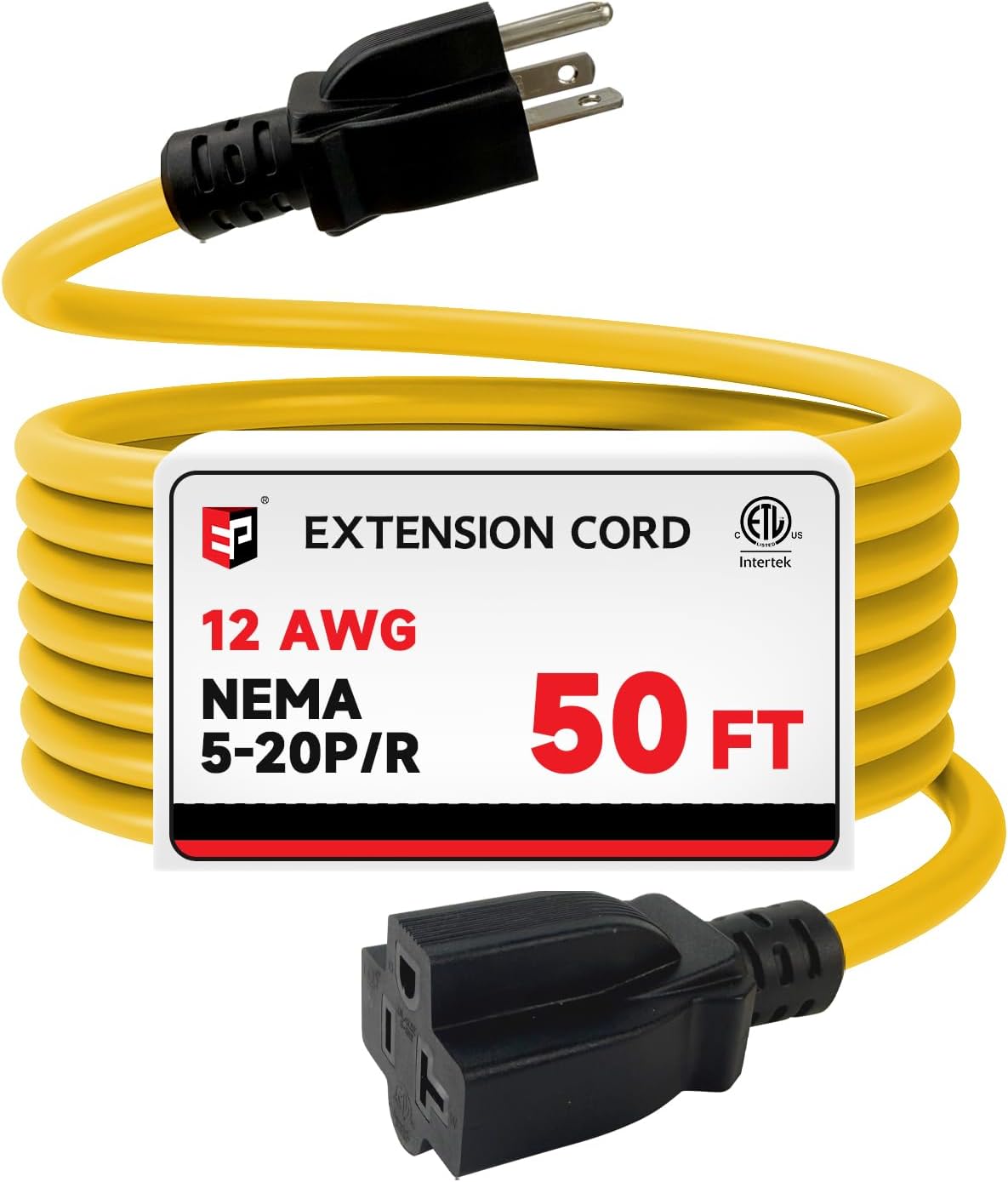 Cable extensión exterior 50ft enchufe T-Blade 20A 250V amarillo