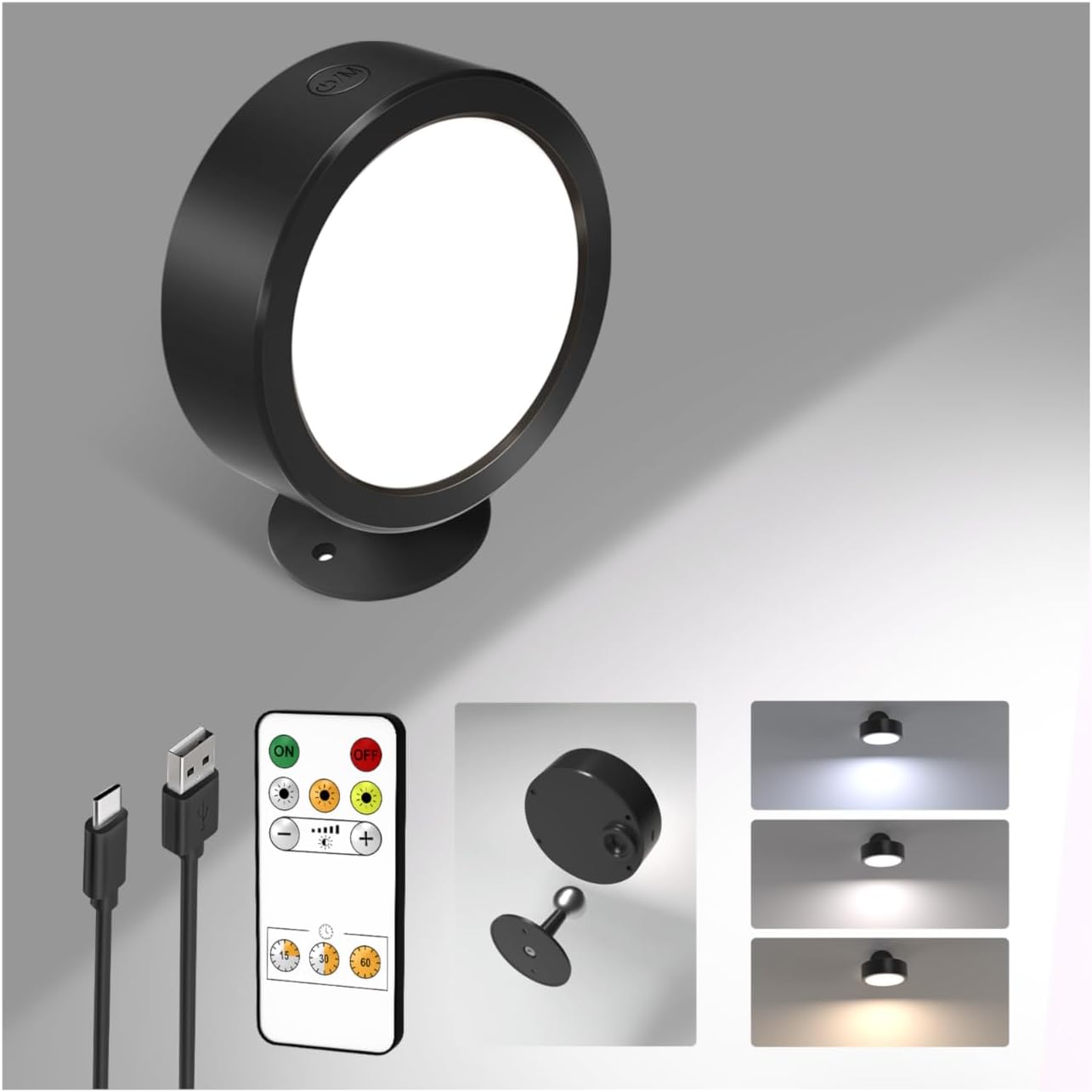 Lámpara LED pared recargable 360° con control remoto