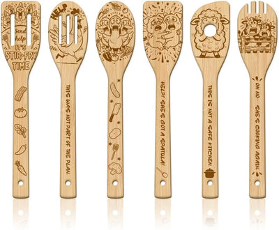 Set 6 cucharas madera animales granja utensilios cocina