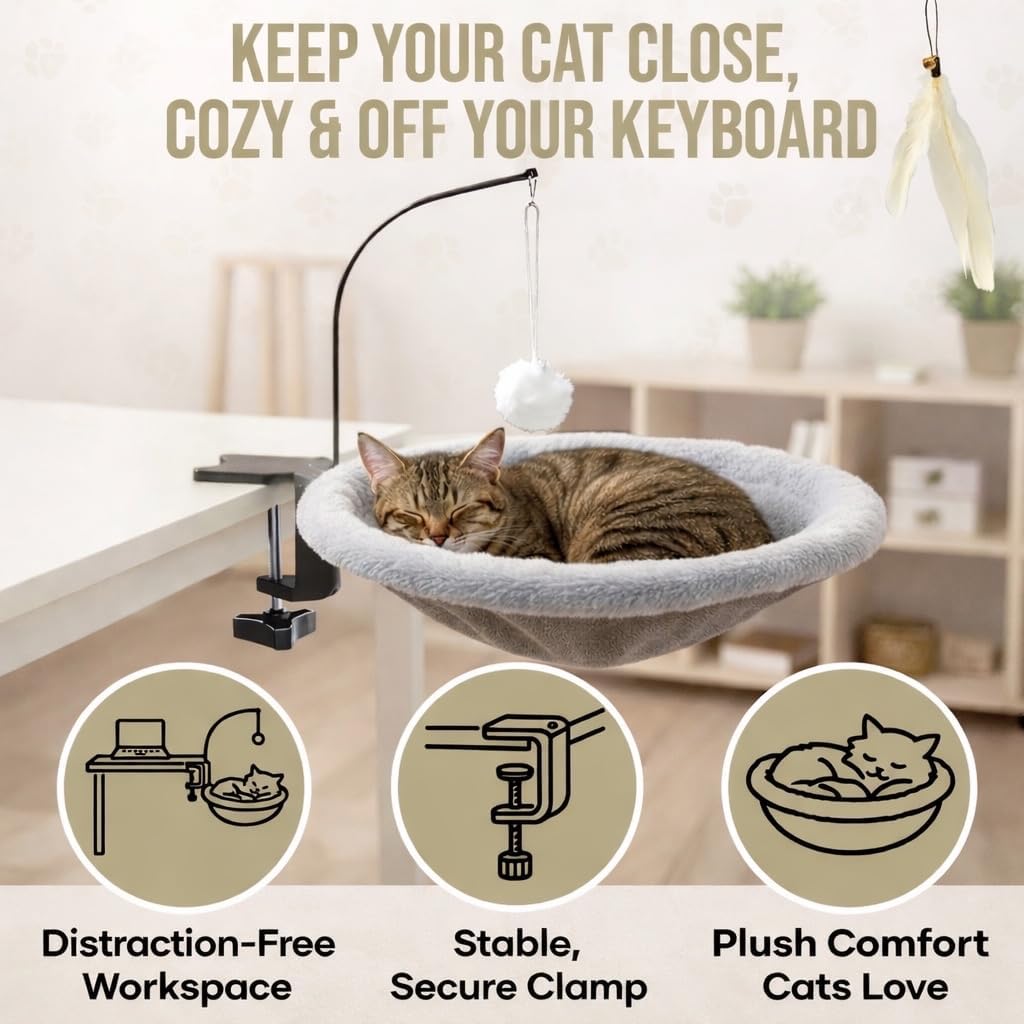 Cama gato escritorio felpa con juguete pluma y bola antideslizante