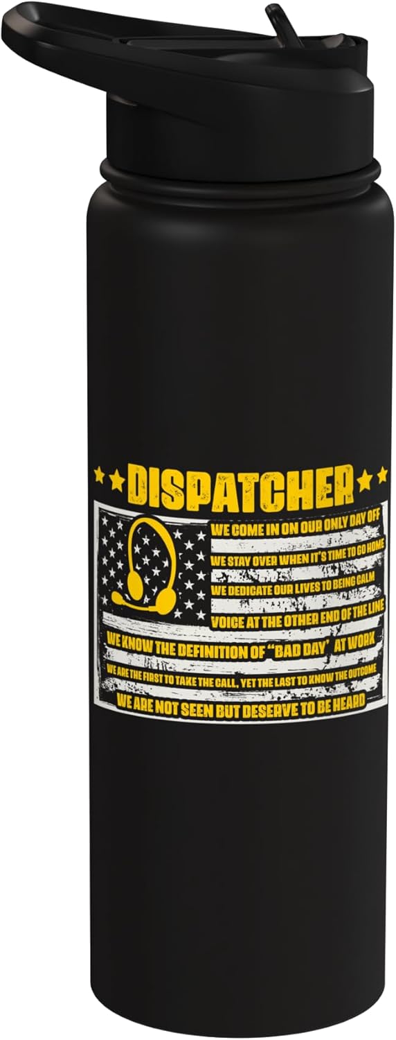 Bote de agua aislado sin BPA con bandera amarilla de operador de emergencia