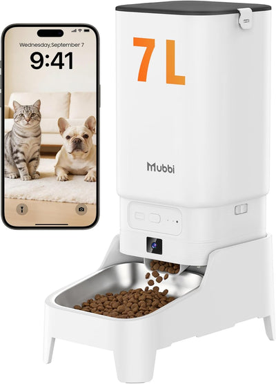 Comedero automático para gatos y perros 7L con cámara 1080P y audio
