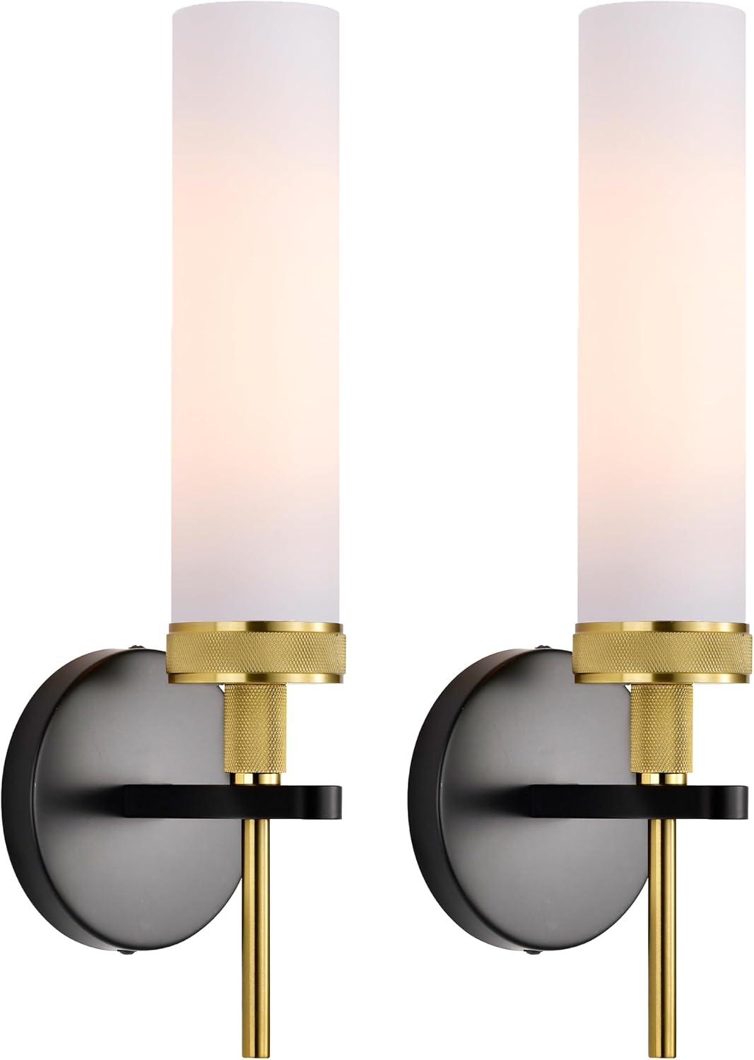 2 Apliques Pared Luces Tocador Negro Dorado Vidrio Esmerilado E26