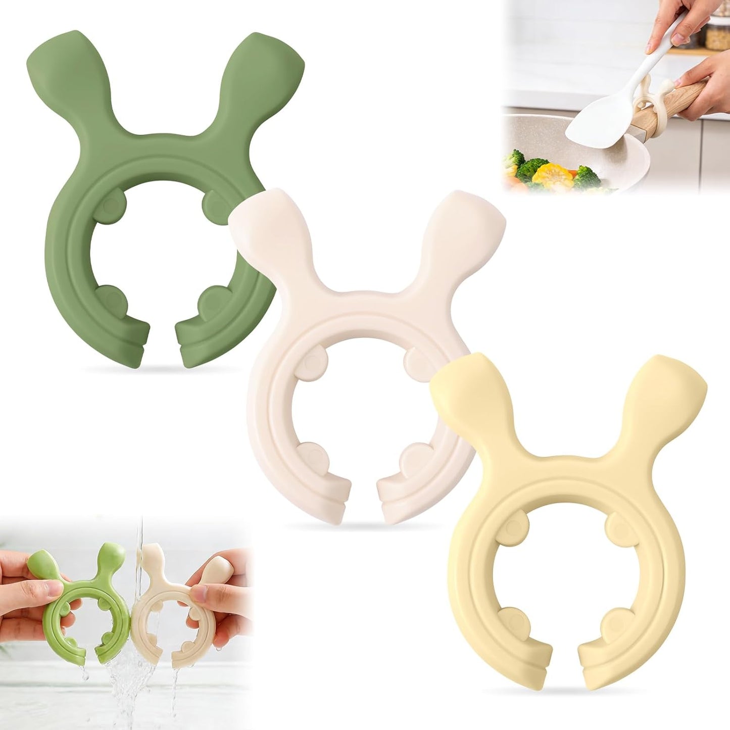3 espátulas multifunción de silicona con mango antideslizante y soporte para estufa