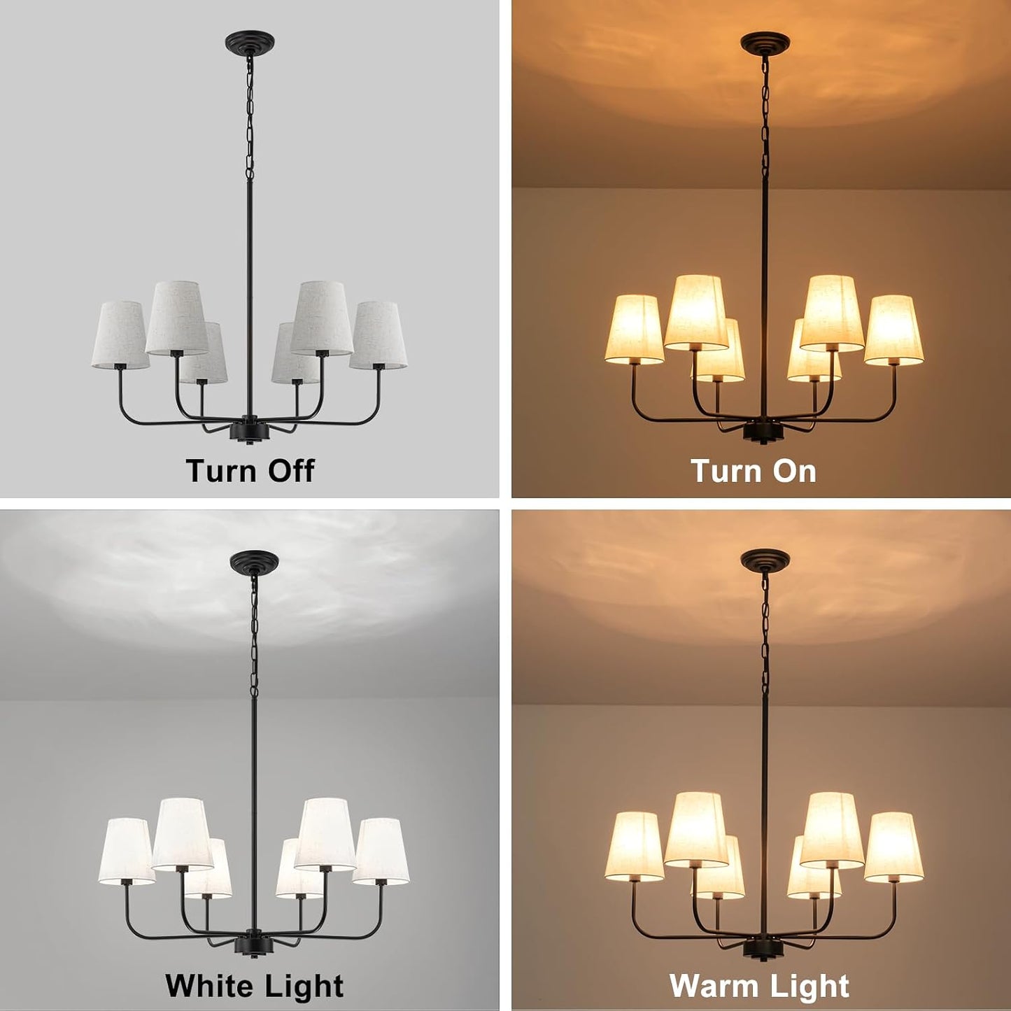 Candelabro 6 luces 31.5pulg lámpara negra moderna comedor