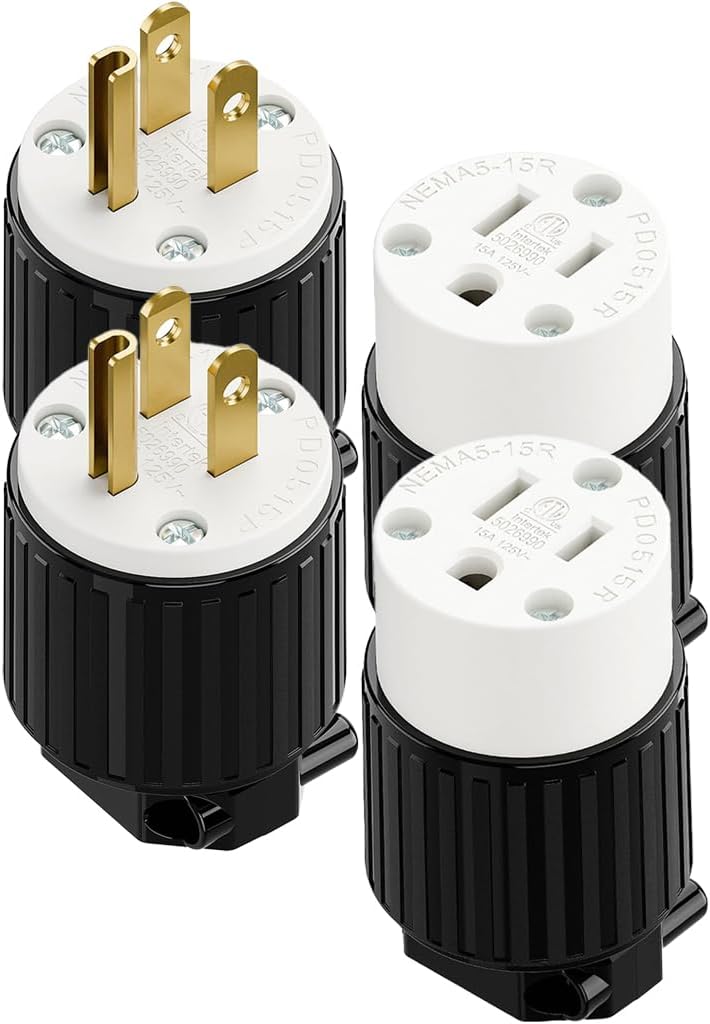 Set 2 enchufes NEMA 5-15P 15A 125V clavijas blancas y negras