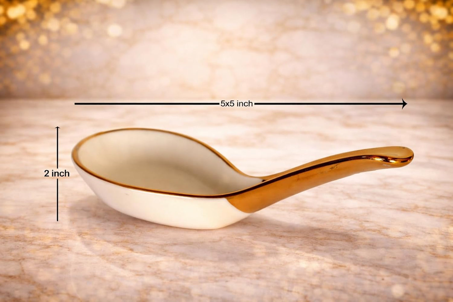 Juego de 6 cuencos de sopa de porcelana con cuchara dorada