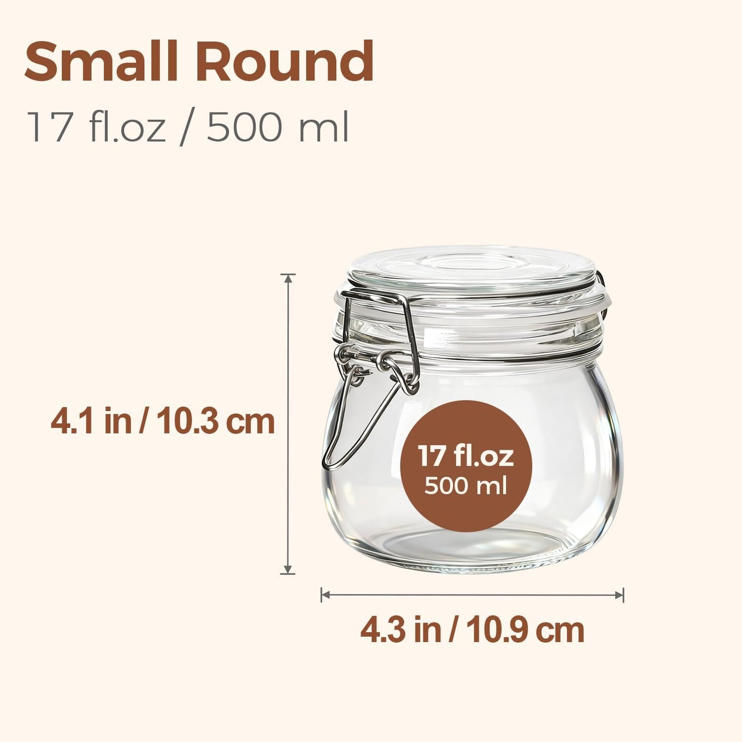 Tarros herméticos de vidrio ComSaf para alimentos 17 oz 6 piezas