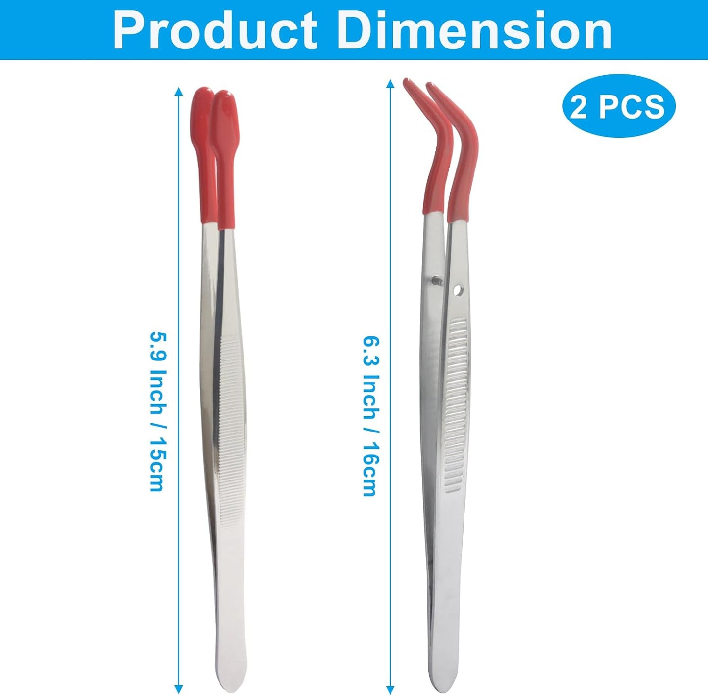 Set 2 Pinzas Largas Goma para Joyería Electrónica Laboratorio Rojo