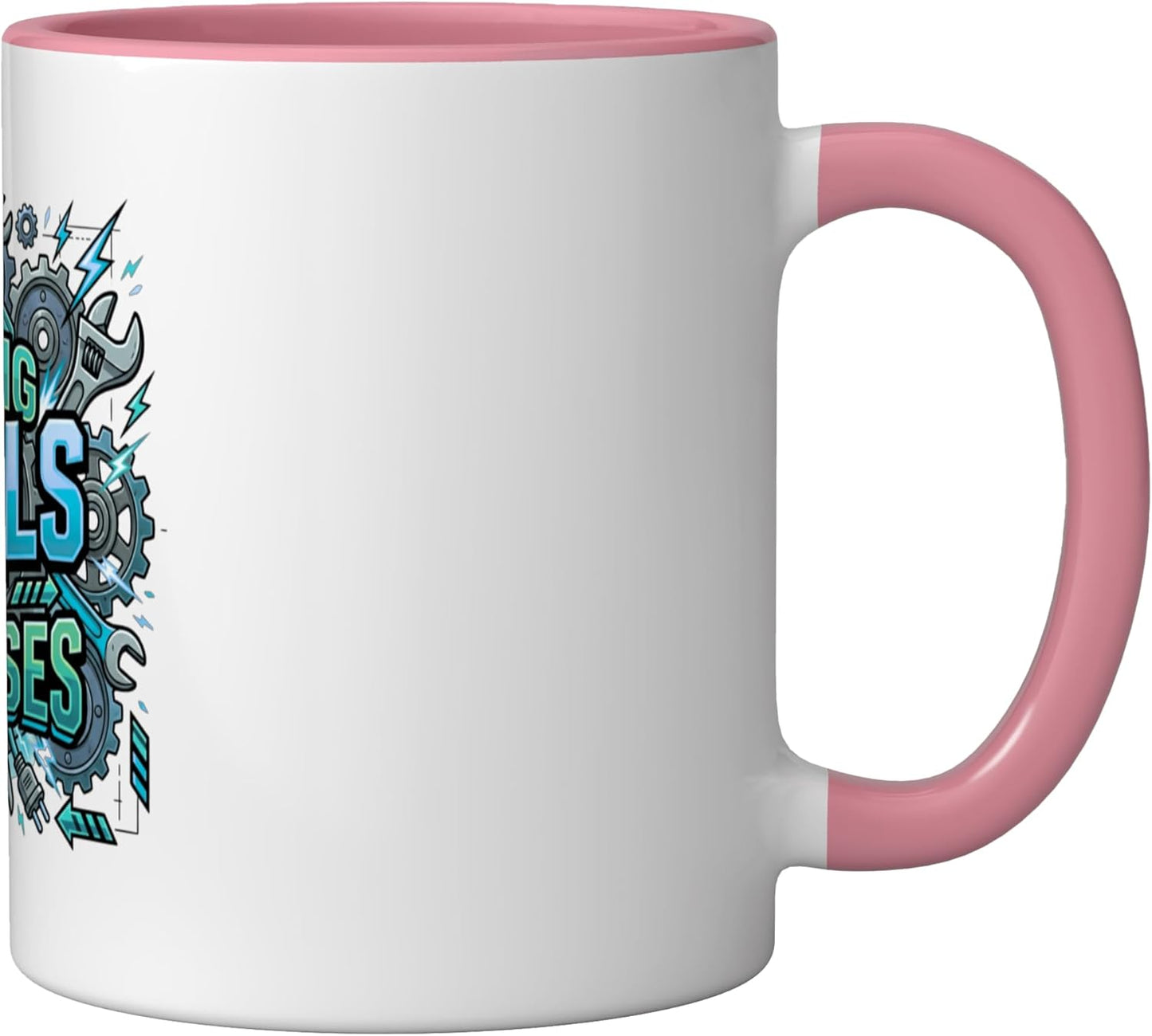 Taza Cerámica Diseño Mecánico Rosa/Blanca