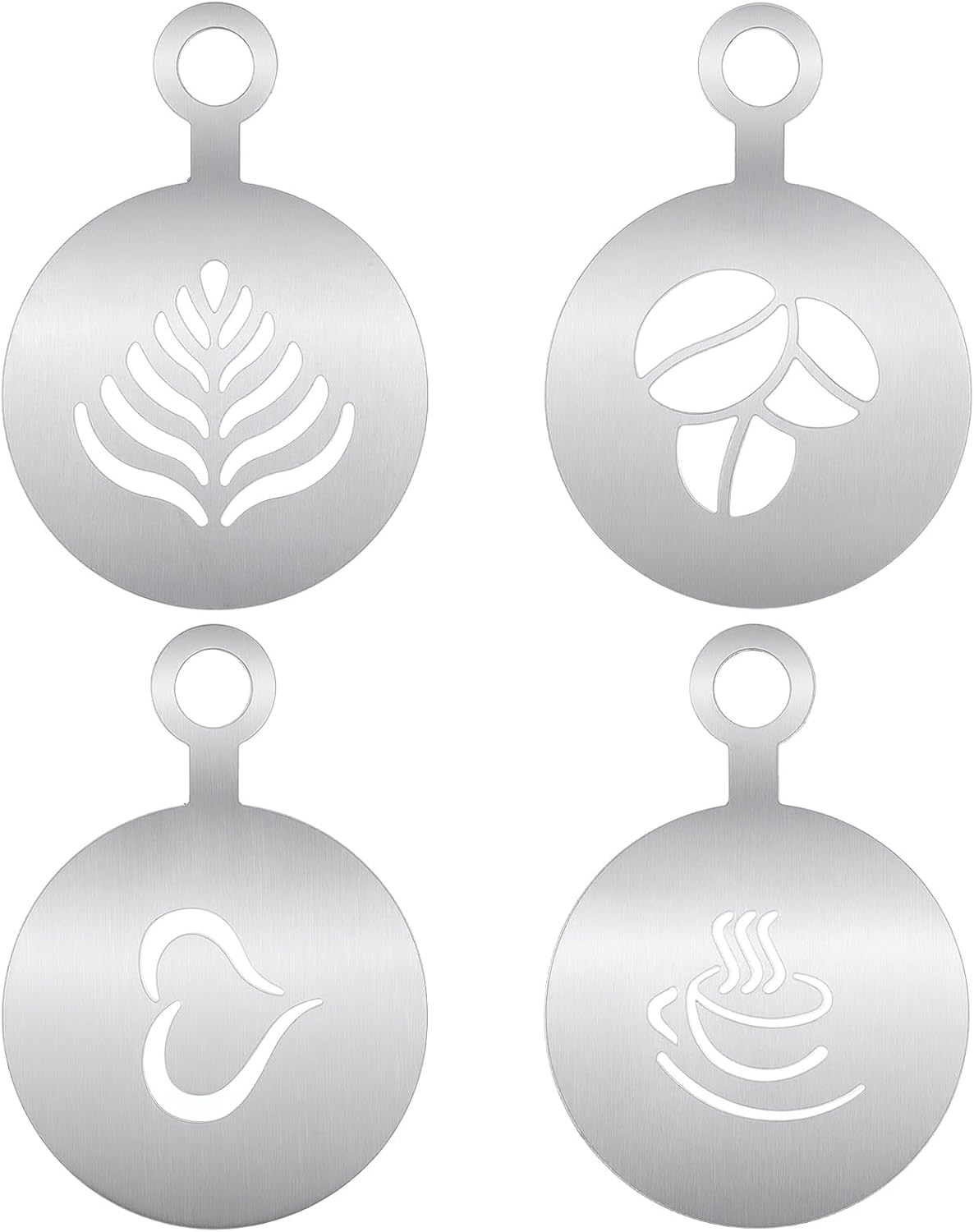 4 Plantillas Arte Leche para Capuchino y Pasteles Plateado