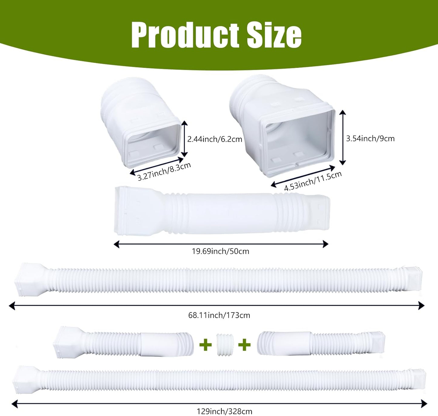 2 Extensión Bajante Canalón Blanco 20-68pulg Con S Montaje