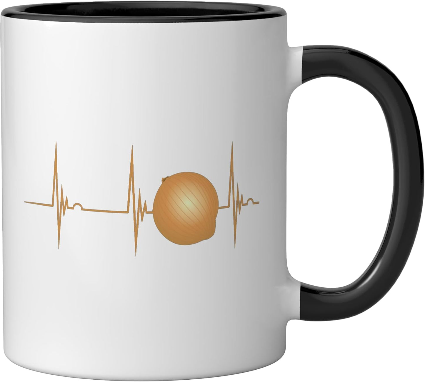 Taza cerámica para amante de la cebolla con diseño corazón y pulso