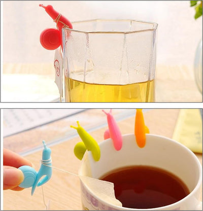 Clips para bolsitas de té de caracol y ardilla, soportes reutilizables de silicona
