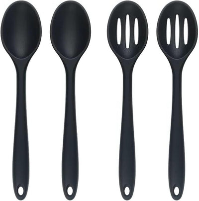 4 Cucharas Silicona 11pulg Resistentes Calor Negro