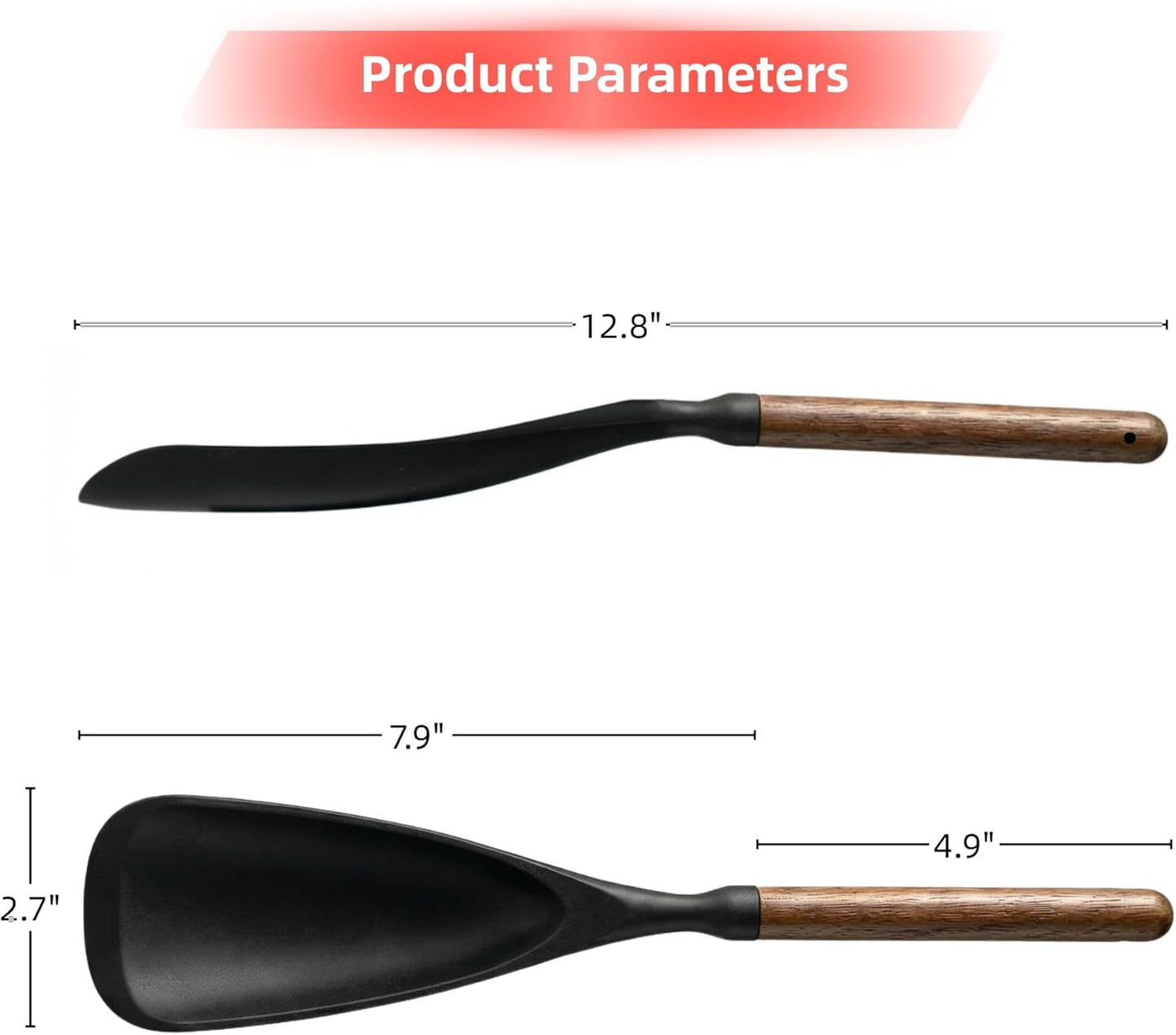 Espátula de silicona con mango de madera 2 piezas sin BPA negro
